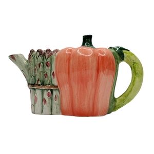 Vtg Takahashi San Francisco Vegetable Teapot w/ Lid Asparagus Pumpkin Bean